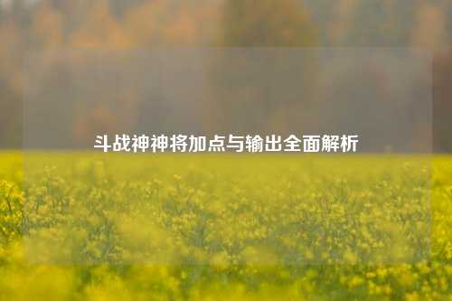 斗战神神将加点与输出全面解析